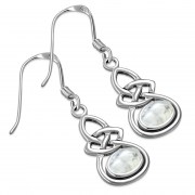 Oval Rainbow Moon Stone Celtic Knot Silver Earrings - e302